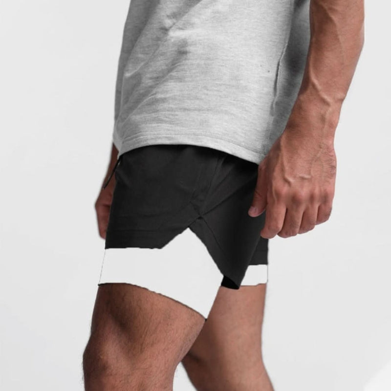 Leichte Herren 2-in-1 Fitnessshorts, atmungsaktiv, mit Innenshorts, für ein angenehmes Tragegefühl beim Sport.