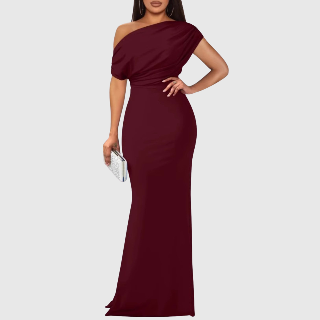 Glamouröses Damen Maxikleid, One-Shoulder Design, als elegantes Abendkleid für besondere Momente und Feiern.