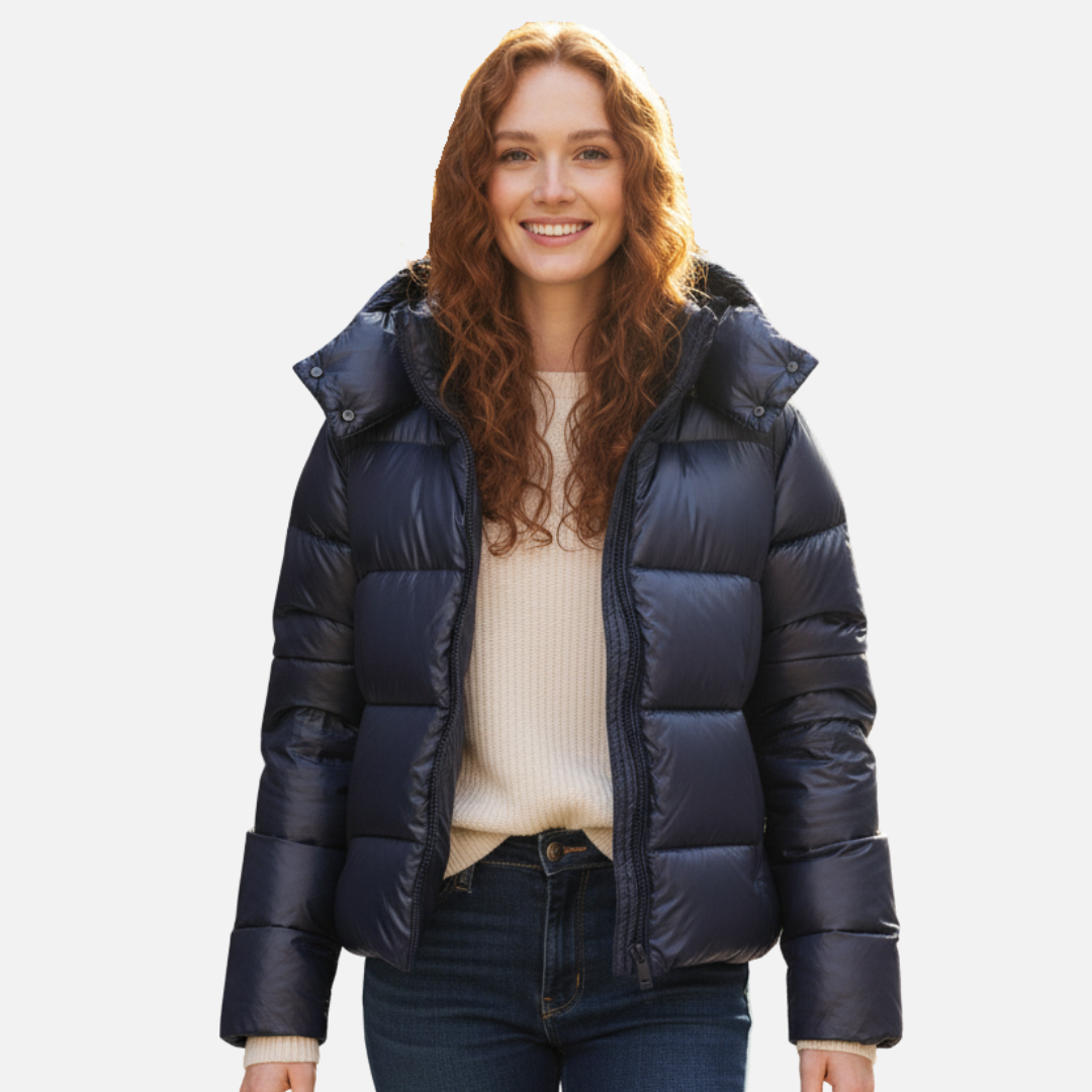 Kuschelige, warme Damen Winterjacke in Schwarz, taillierte Steppjacke für effektiven Kälteschutz.