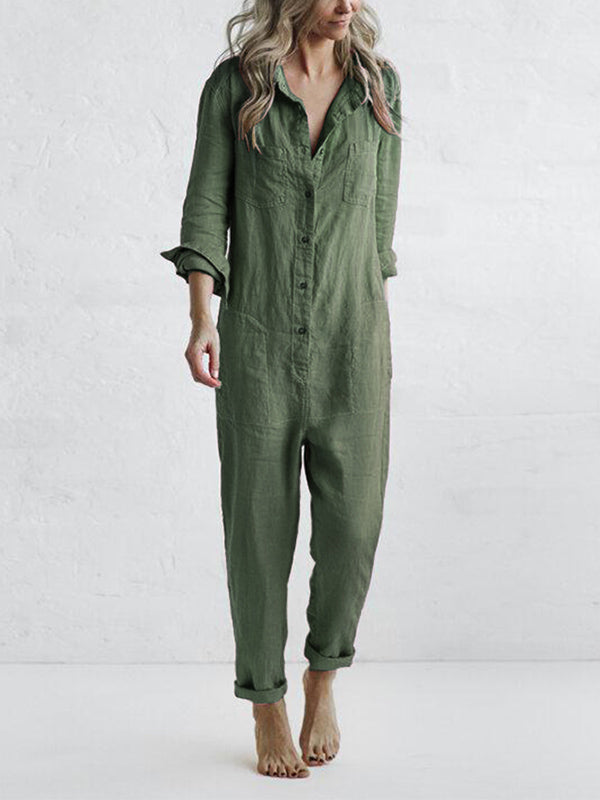 Damen Langärmeliger Jumpsuit Sydney von Model getragen. Eleganter & bequemer Overall für stilvolle Frauen.