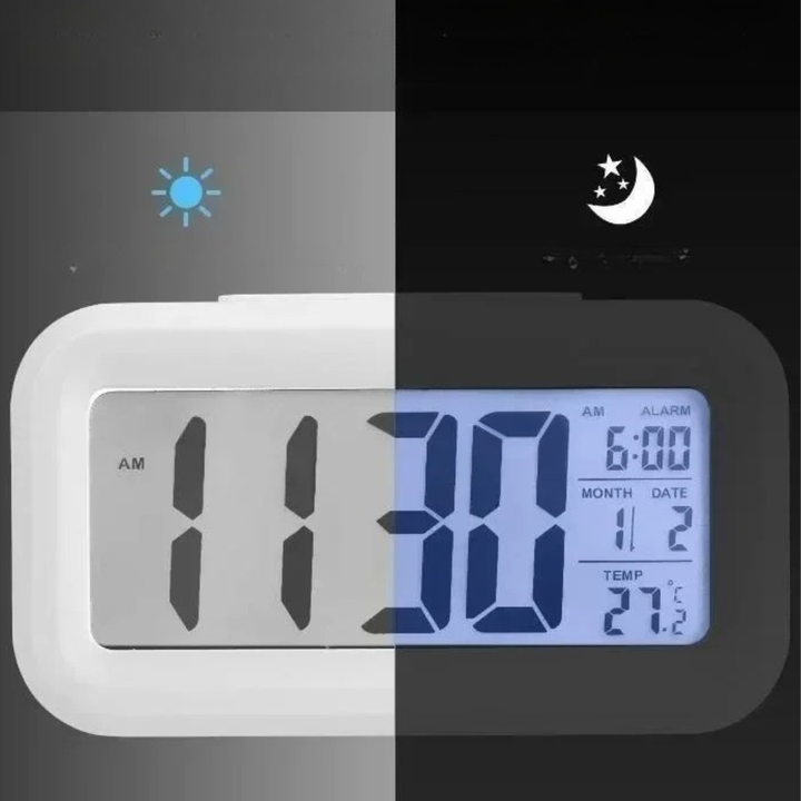 Vielseitige LED-Digitaluhr, auch als Wecker nutzbar. Mit klarem Display für Zeit, Datum und Temperatur. Kompakt & tragbar.