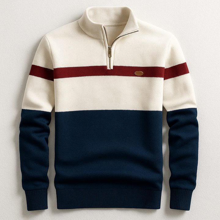 Eleganter Herrenpullover mit Viertel-Reißverschluss im Tailored Fit. Perfekt für Business Casual und Wintermode.