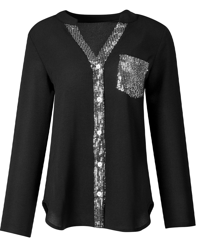 Elegantes Pailletten Top für Damen, ideal für Abend- & Frühling-Outfits.
