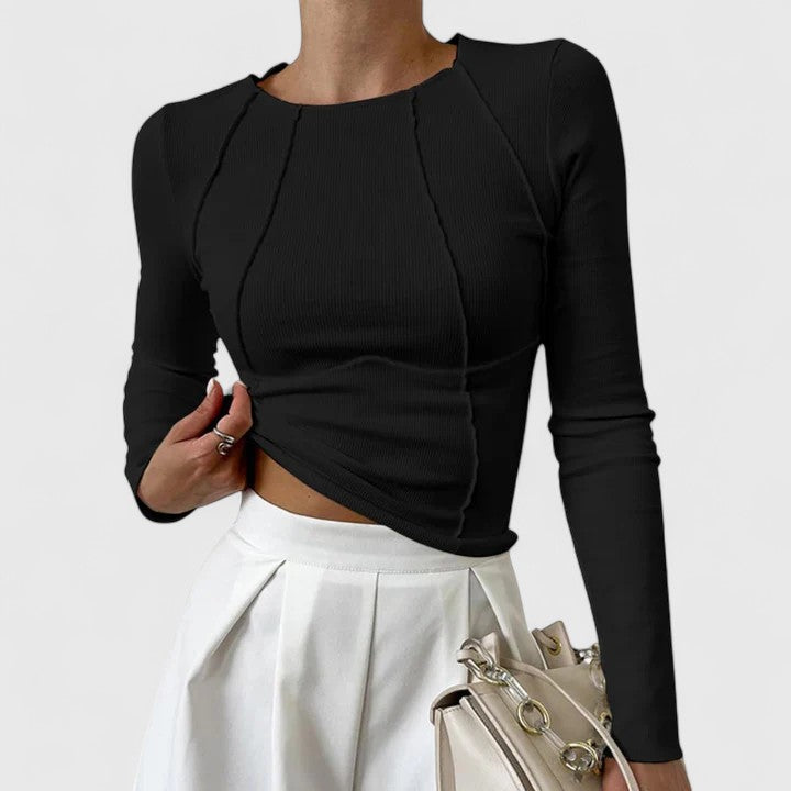 Figurbetontes Damen Langarmshirt mit Rundhals. Elegantes, pflegeleichtes Oberteil für Büro & Freizeit.