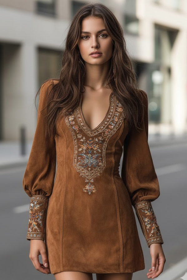 Elegantes Damen Minikleid mit aufwendiger Stickerei, kurzärmlig. Perfekt für vielseitige Anlässe.