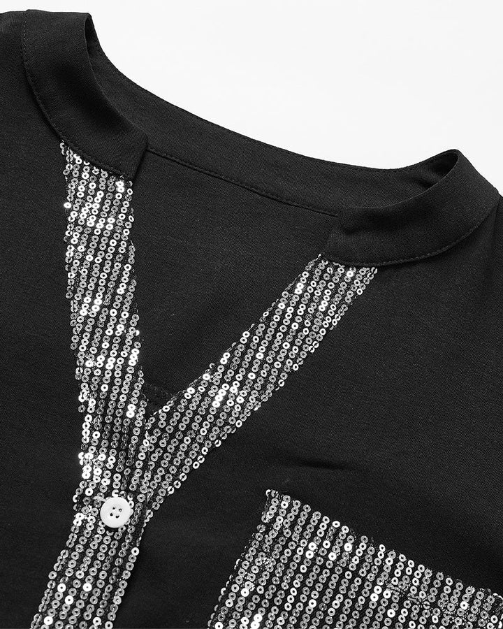 Damen Pailletten Freizeit Shirt, kurzarm, glitzernd, lockerer Schnitt.