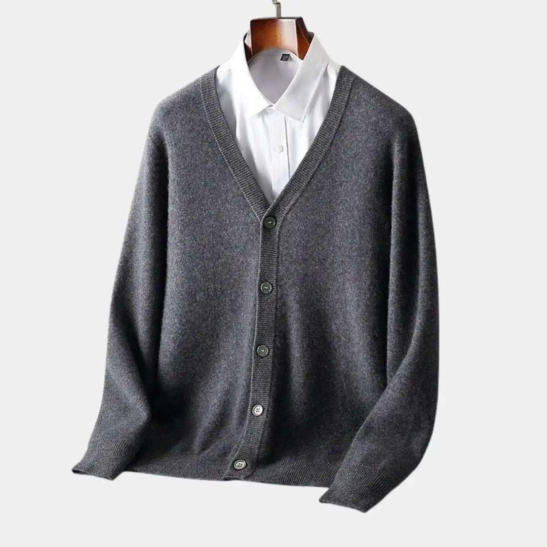 Klassischer Herren Cardigan mit V-Ausschnitt, elegant und funktional für Business & Freizeit-Mode.