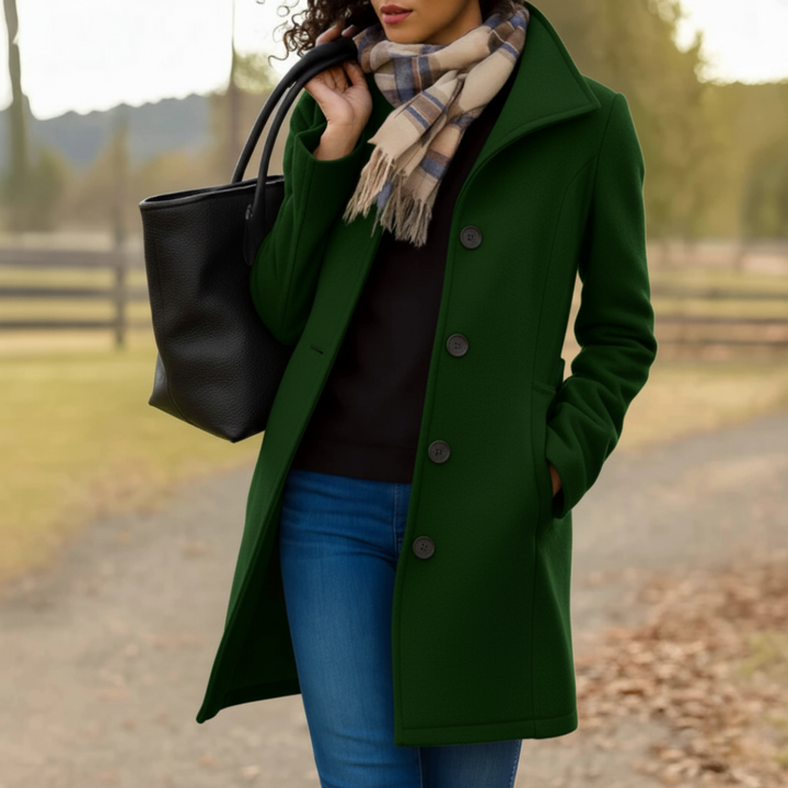 Klassischer Damen Übergangsmantel in Mittellänge mit Knöpfen, perfekt für Herbst & Frühling.