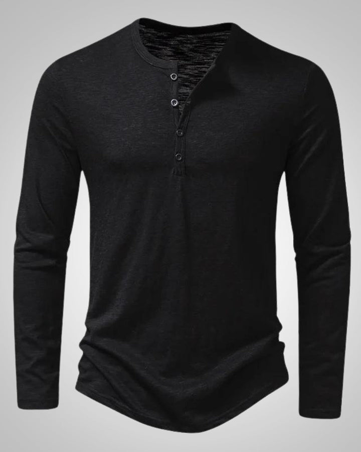Modernes Herren Henley Shirt, Langarm, Slim Fit. Perfektes Basic für jede Herrengarderobe.