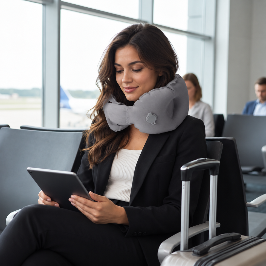 Ergonomisches, aufblasbares Reise Nackenkissen für optimalen Komfort unterwegs & beim Camping.