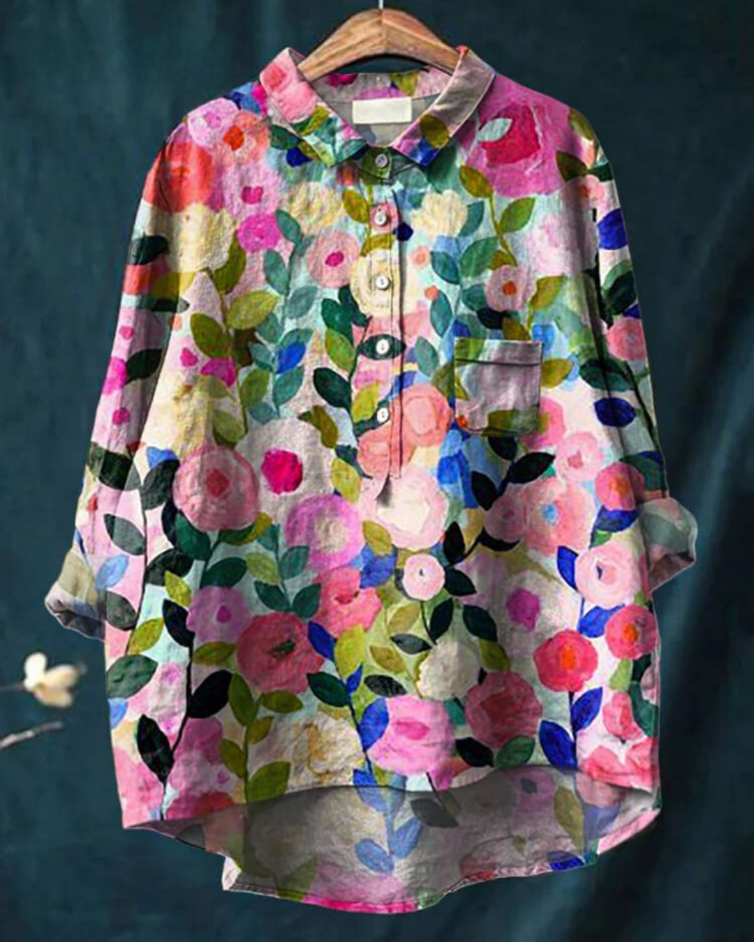 Langarmbluse für Damen, mit Blumenmuster & lockerem Schnitt, elegant & modern.