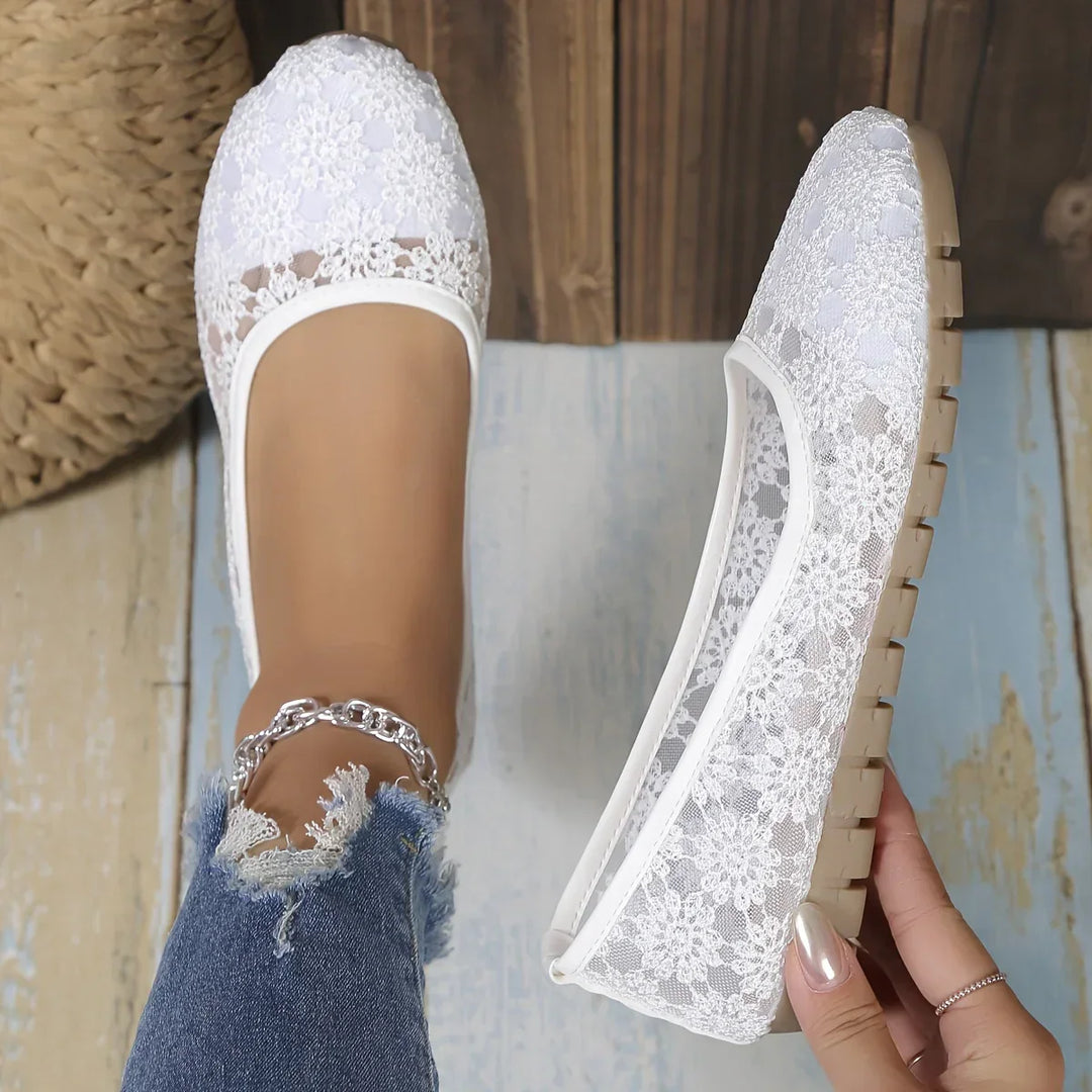 Elegante Damen Ballerinas mit Blumenmuster für Frühling & Sommer. Flache, bequeme Freizeitschuhe.