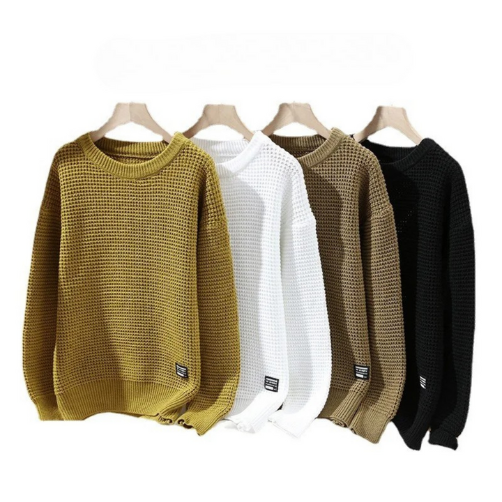 Stylischer Herren Waffelstrick Pullover, Basic-Kleidung für Freizeit und Herbstoutfits, gemütlich.