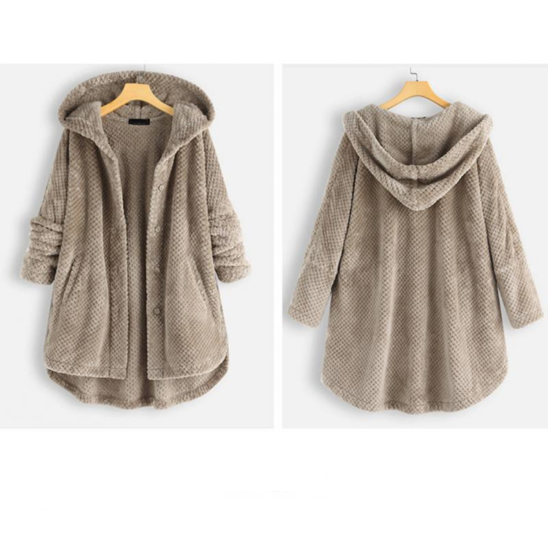 Sportliche wendbare Damen Fleece-Kapuzenjacke, kombiniert Praktikabilität mit modernem Design.