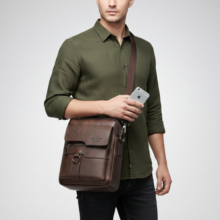 Modische Unisex Crossbody Messenger-Tasche aus PU-Leder, braun, perfekt für Pendler. Kompakt & elegant.