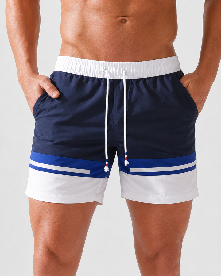 Mehrfarbige Herren Strand-Shorts, schnelltrocknend und bequem für Sport und Urlaub. Dynamische Badehose.