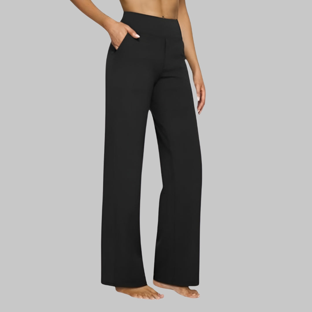 Damen Stretch-Hose in Schwarz, hoher Bund, elastischer Stoff, ideal für Business Casual & Freizeit.