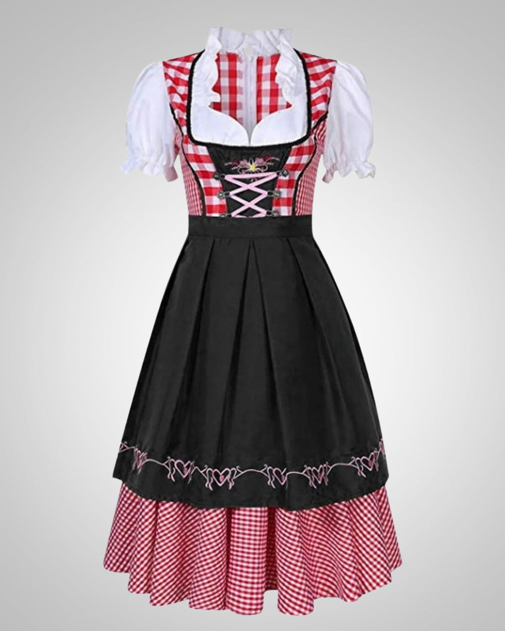 Grün-schwarz kariertes Damen Dirndl mit weißer Bluse & Schürze. Perfekte traditionelle Festmode für Oktoberfest.