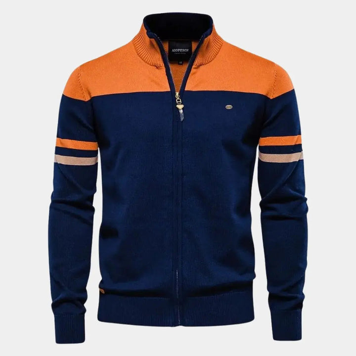 Basic Herren Strickjacke mit Reißverschluss & Stehkragen. Eleganter Langarm-Pullover für vielfältige Herrenmode-Looks.