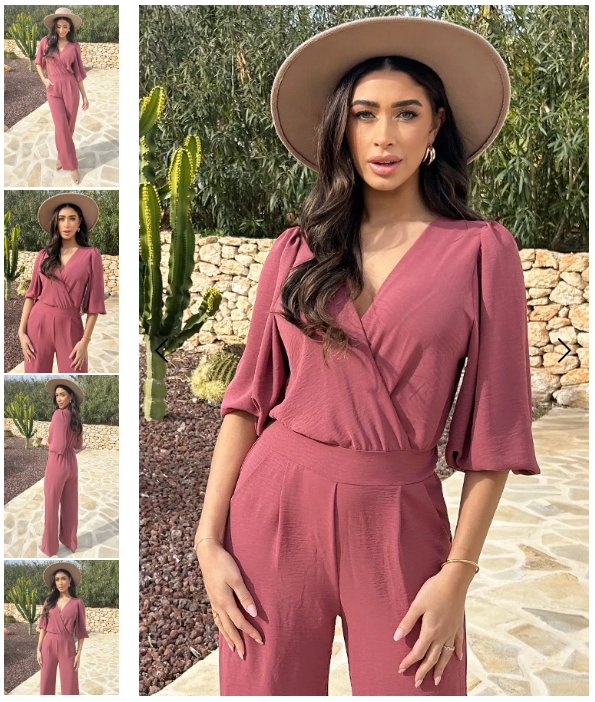 Damen Jumpsuit mit 3/4 Ärmeln, V-Ausschnitt. Eleganter Einteiler für Damenmode, der Komfort und Stil vereint.