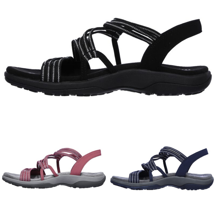 Modische orthopädische Damensandalen Elvira mit verstellbaren Riemen und hohem Fußkomfort.