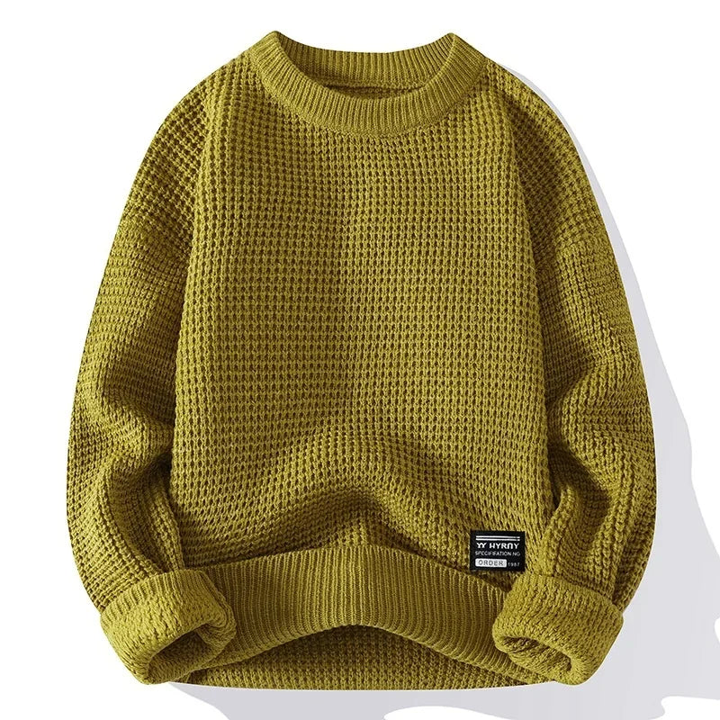 Herren Waffelstrick Pullover in Grau, Langarm, ideal für Freizeit & Alltag, komfortabel.
