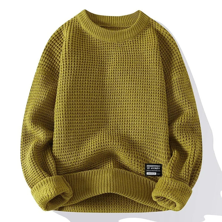 Herren Waffelstrick Pullover in Grau, Langarm, ideal für Freizeit & Alltag, komfortabel.