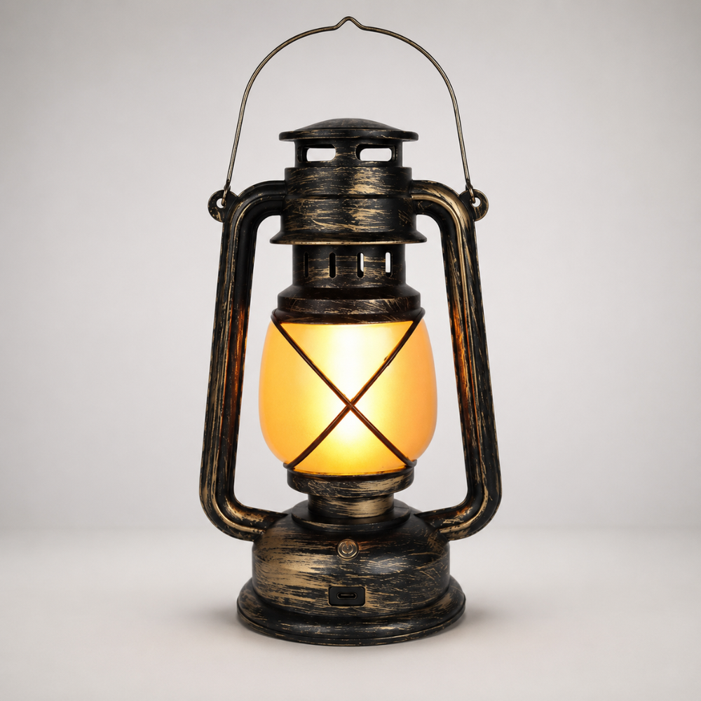 Authentische Vintage LED-Laterne mit realistischem Flammeneffekt für stimmungsvolle Outdoor-Abende.