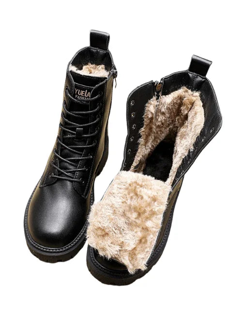 Robuste Damen Outdoor-Winterstiefel in Schwarz, warm, bequem & rutschfest für Spaziergänge & Freizeit.