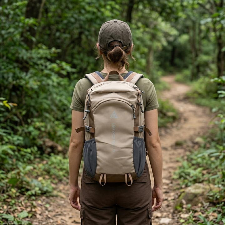 Leichter beiger 40L Wanderrucksack für Damen & Herren, ideal für Trekking & Outdoor-Abenteuer.