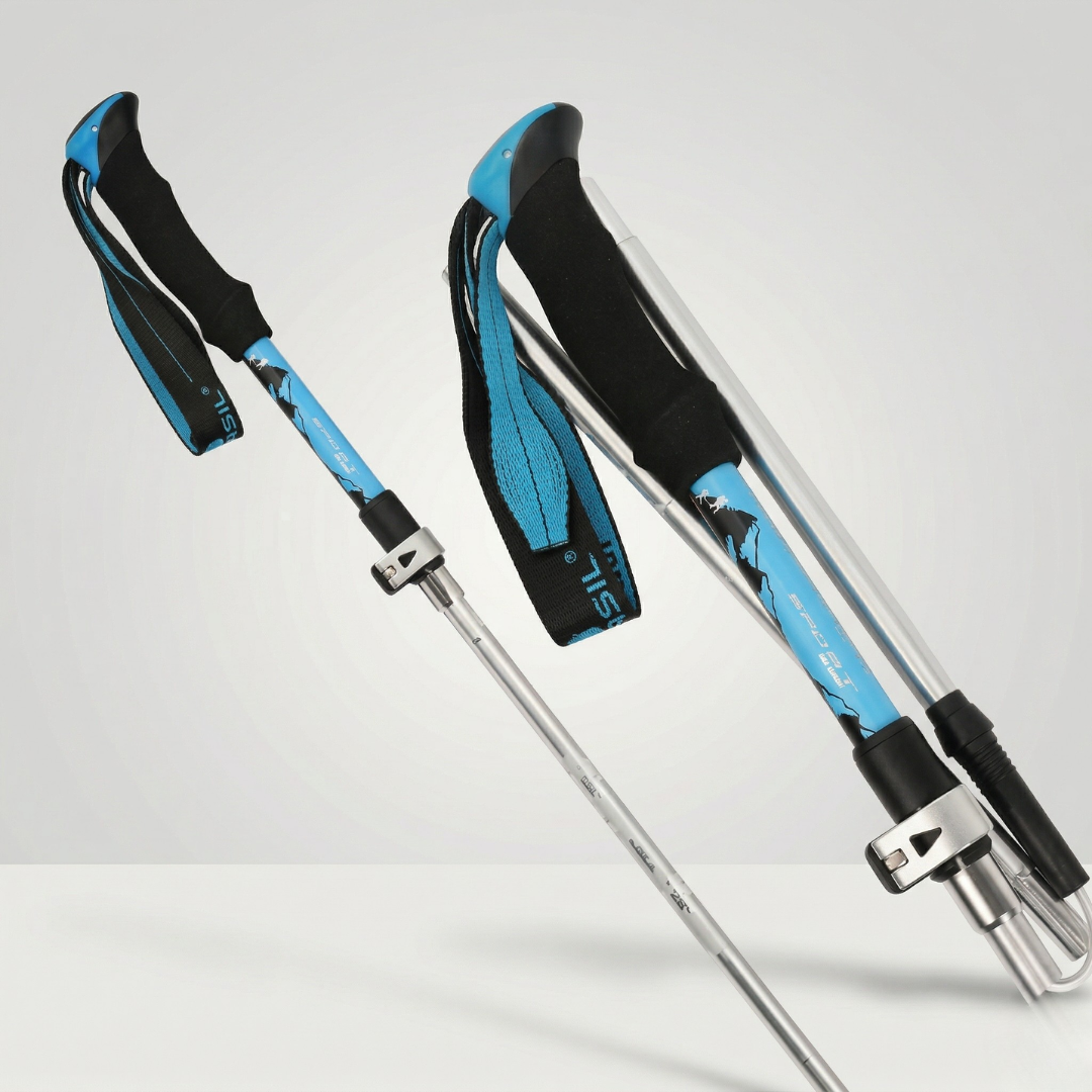 Verstellbare Aluminium-Trekkingstöcke, faltbar & leicht, für stabiles Nordic Walking im Gelände.