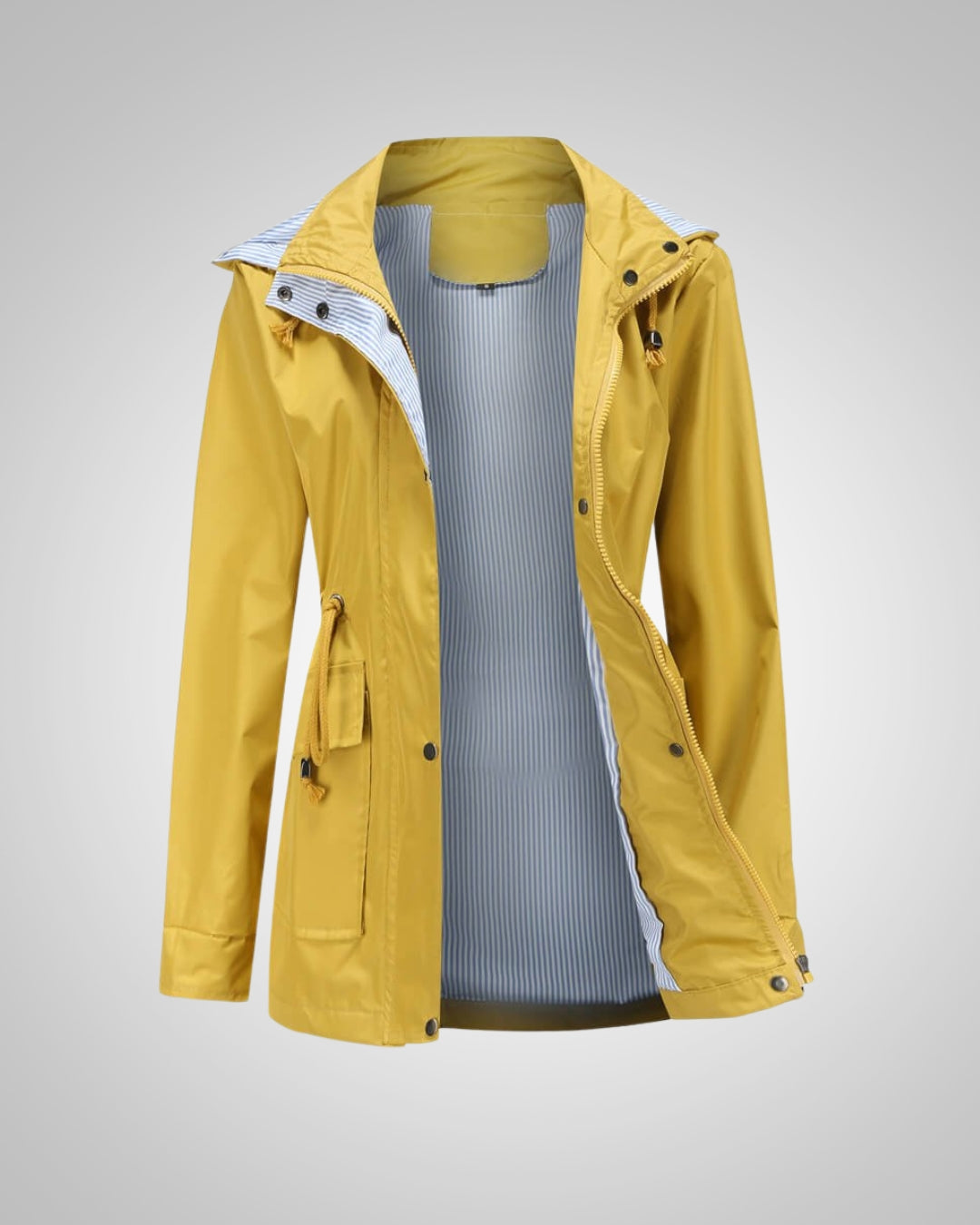 Robuste Damen Regenjacke mit Kordelzug-Kapuze, optimaler Wetterschutz für jede Freizeit-Aktivität.