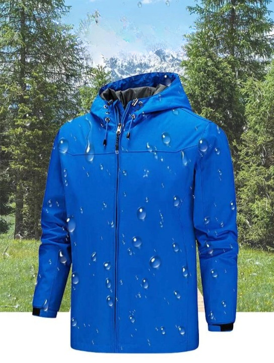 Leichte wasserdichte Herren Regenjacke mit Kapuze, winddicht und atmungsaktiv für Outdoor-Aktivitäten.