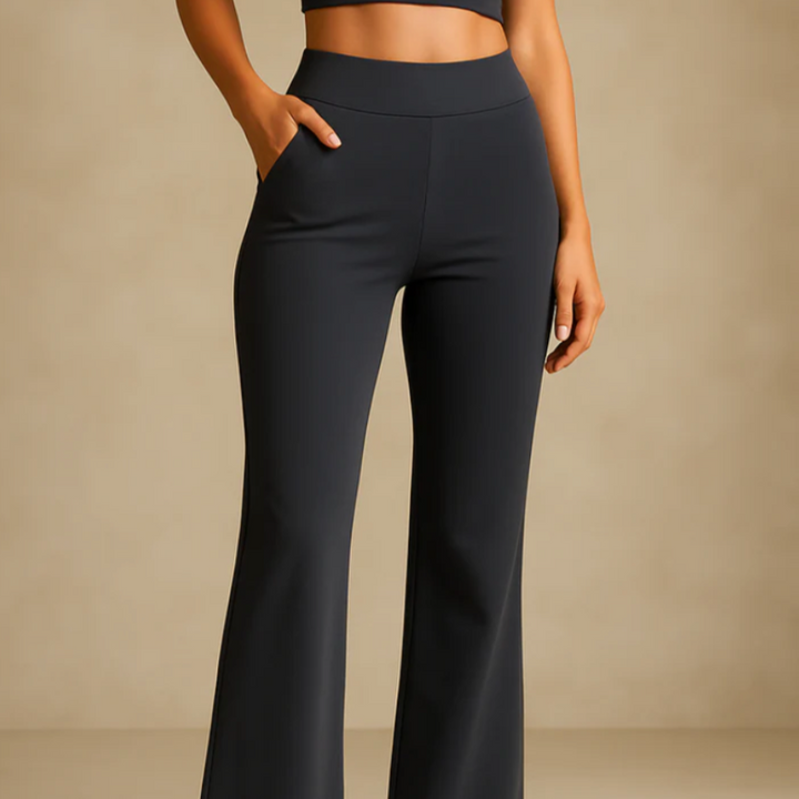 Komfortable Damen Stretchhose mit praktischen Seitentaschen. Ideal für Freizeit & Büro.