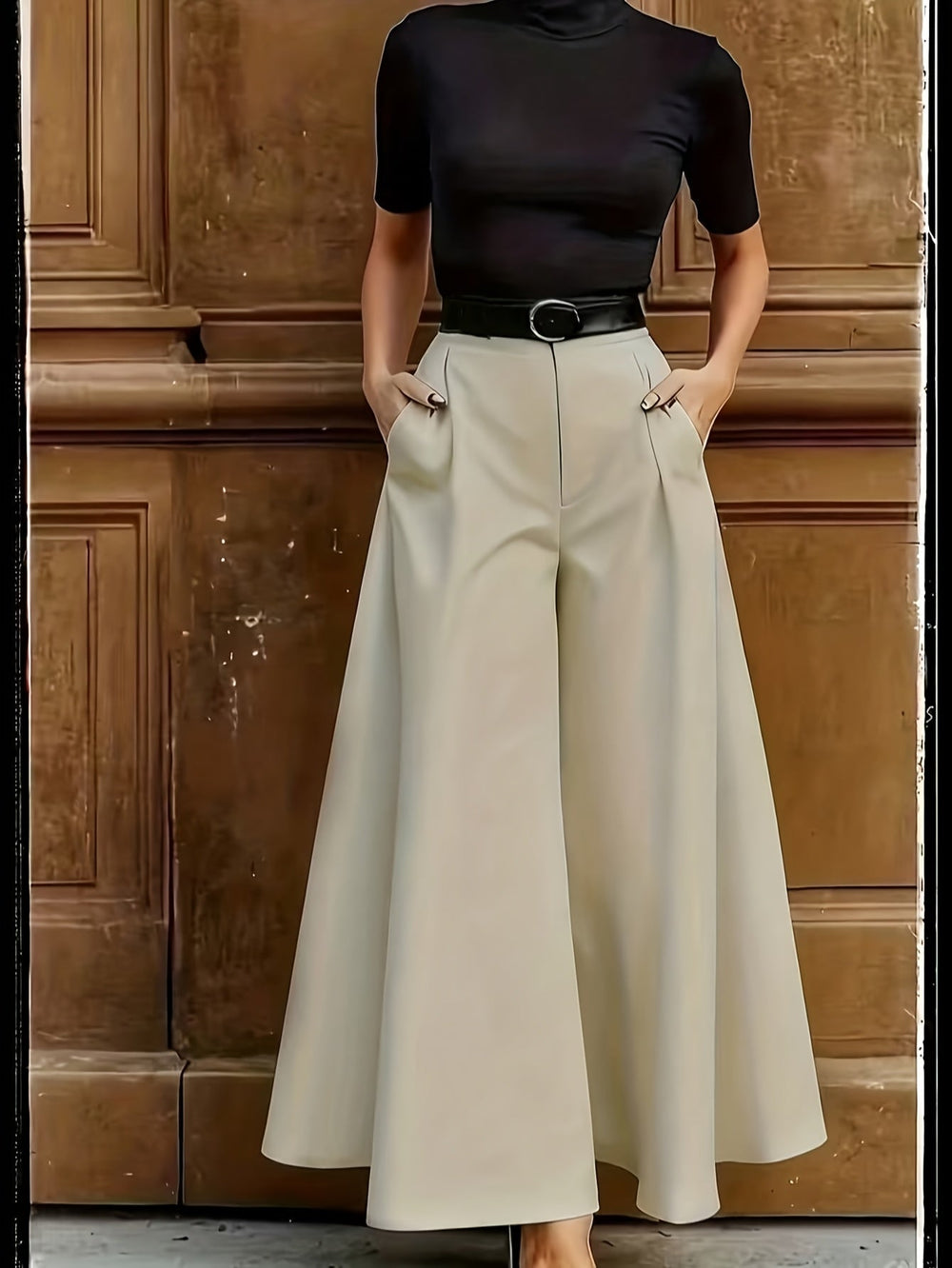 Elegante High-Waist Damenhose Palazzo-Stil, ideal für Business und Abendmode.