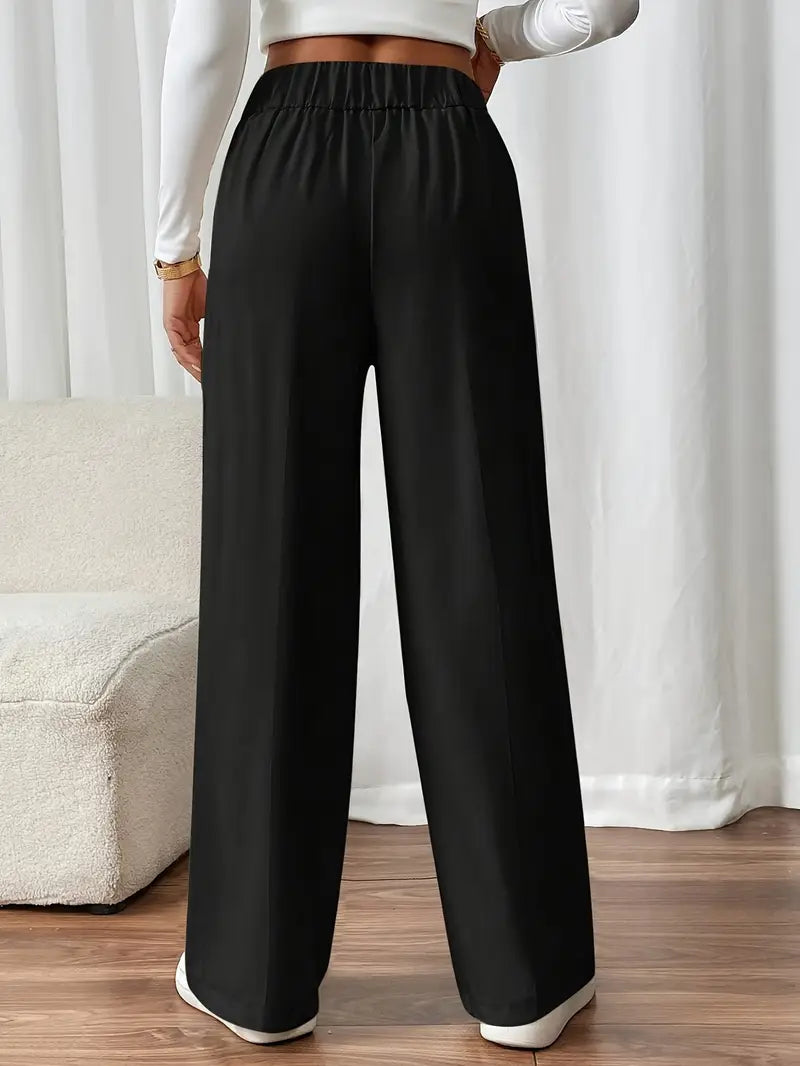 Vielseitige Damenhose, weites Bein, Gummibund. Einfach zu stylen, für elegante und legere Outfits geeignet.