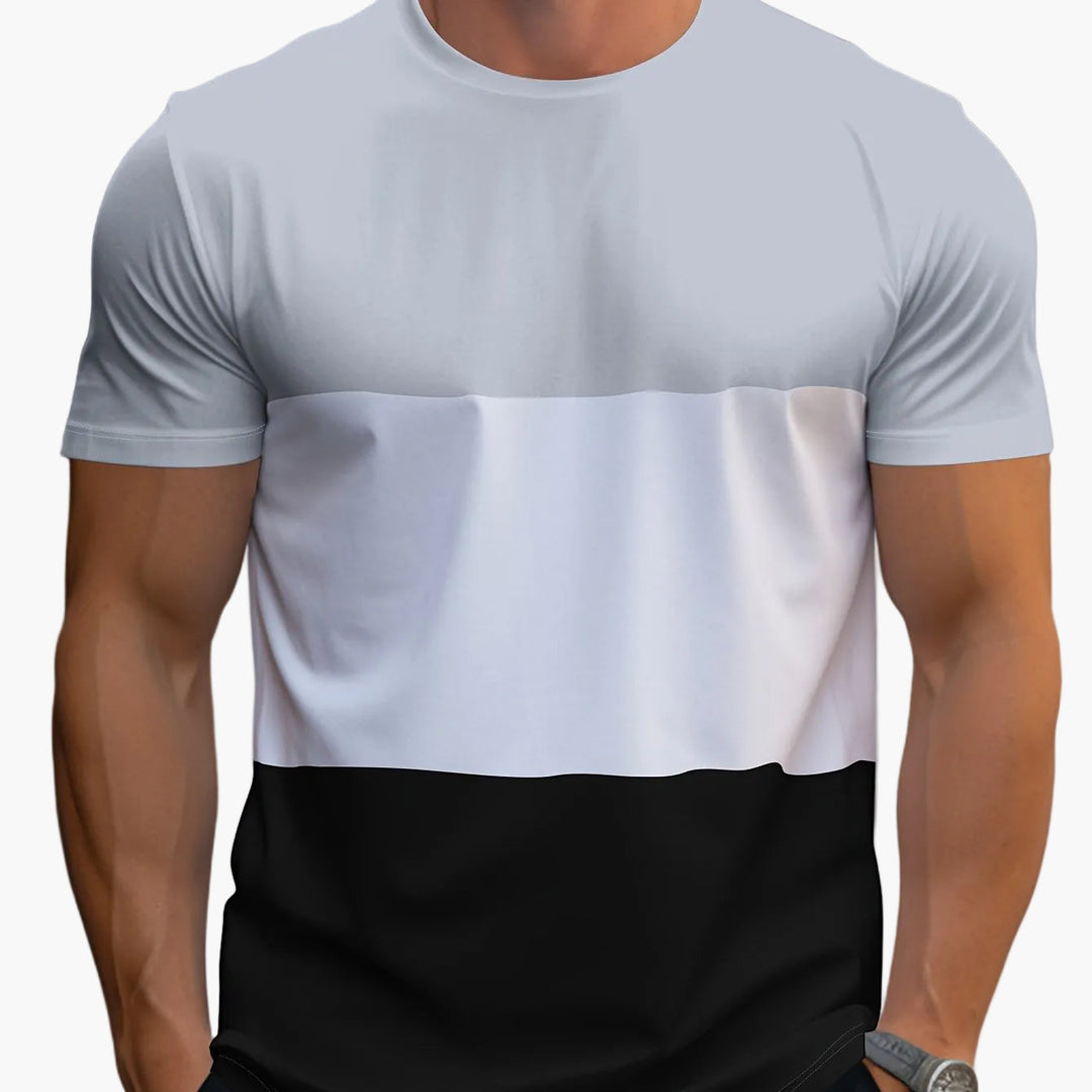 Cooles Colorblock Streetwear T-Shirt für Herren, Kurzarm, perfekt für den Sommer.