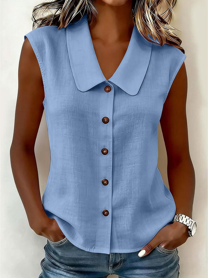 Ärmelloses Damen Blusentop mit Kragen und Knopfleiste für elegante Freizeit-Looks.