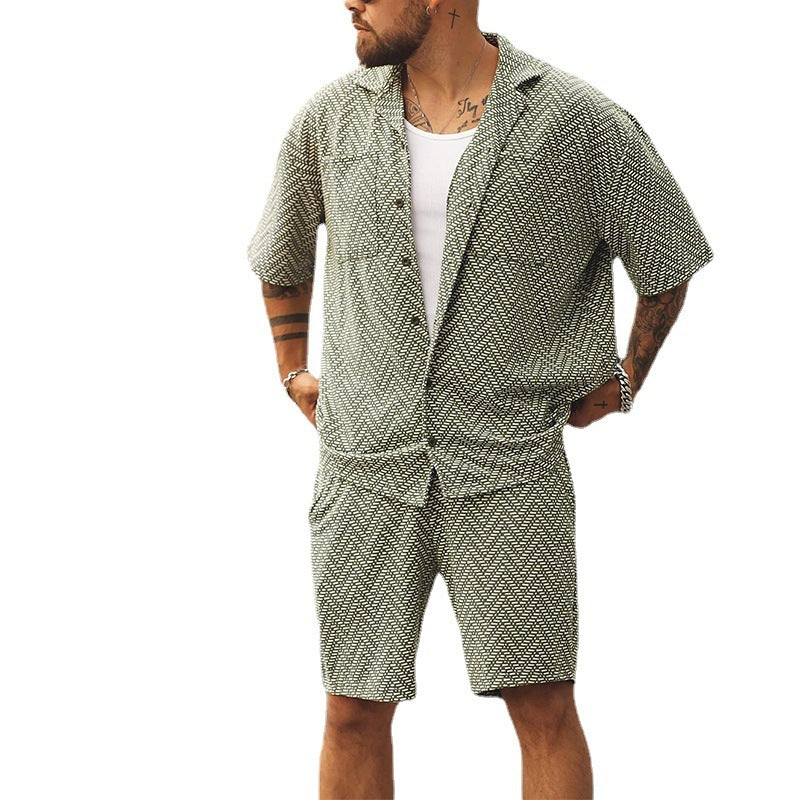Modernes graugrünes Lillymoda Casual Herrenhemd, kurzarm. Stilvoll, bequem für Sommer & Freizeit.