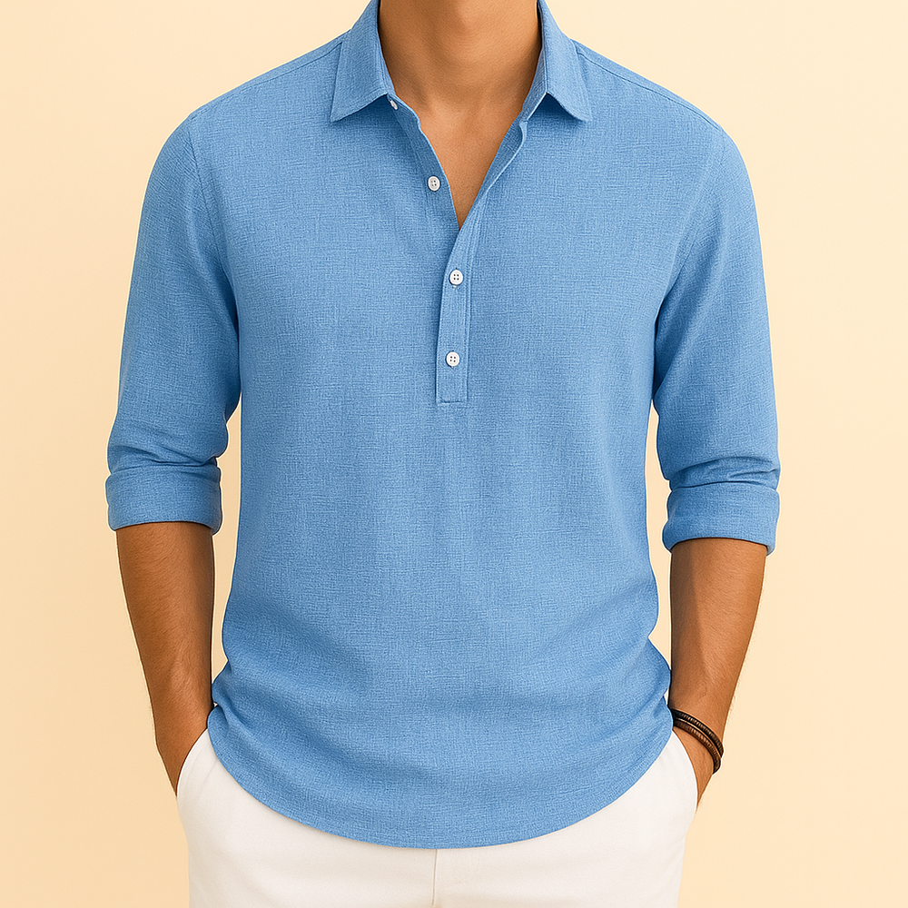 Stilvolles Herren Henley Langarmshirt aus weicher Baumwolle, ein Basic für jede Herrengarderobe.