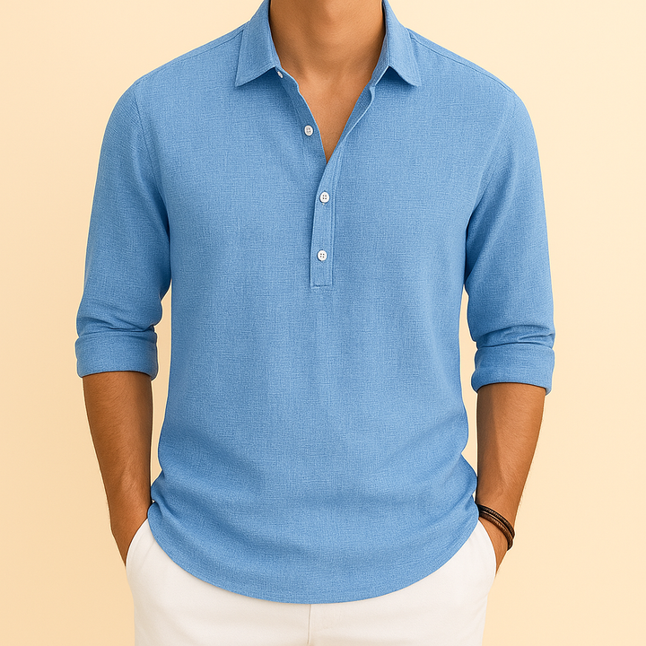 Stilvolles Herren Henley Langarmshirt aus weicher Baumwolle, ein Basic für jede Herrengarderobe.