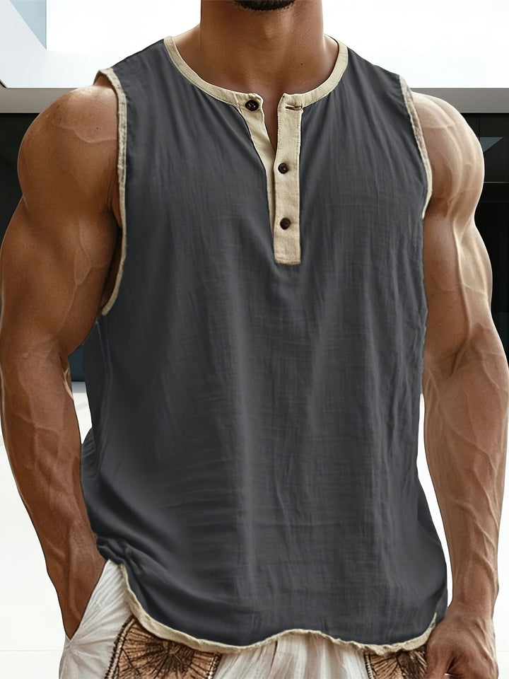 Vielseitiges Herren Henley-Shirt ohne Ärmel, perfekt für Freizeitaktivitäten.