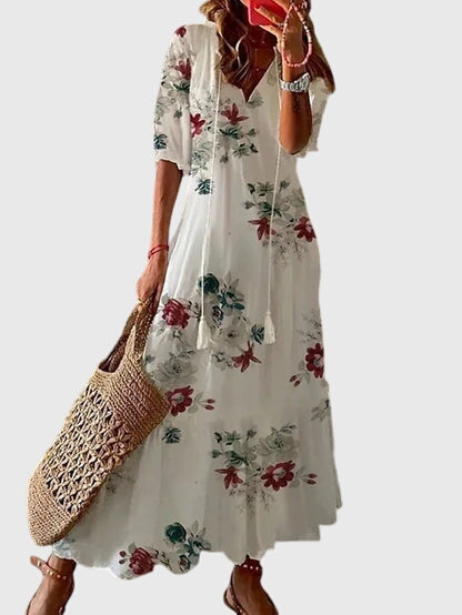Elegant-lässiges Boho Vintage Freizeitkleid für Damen. Komfortables Sommerkleid in A-Linie.