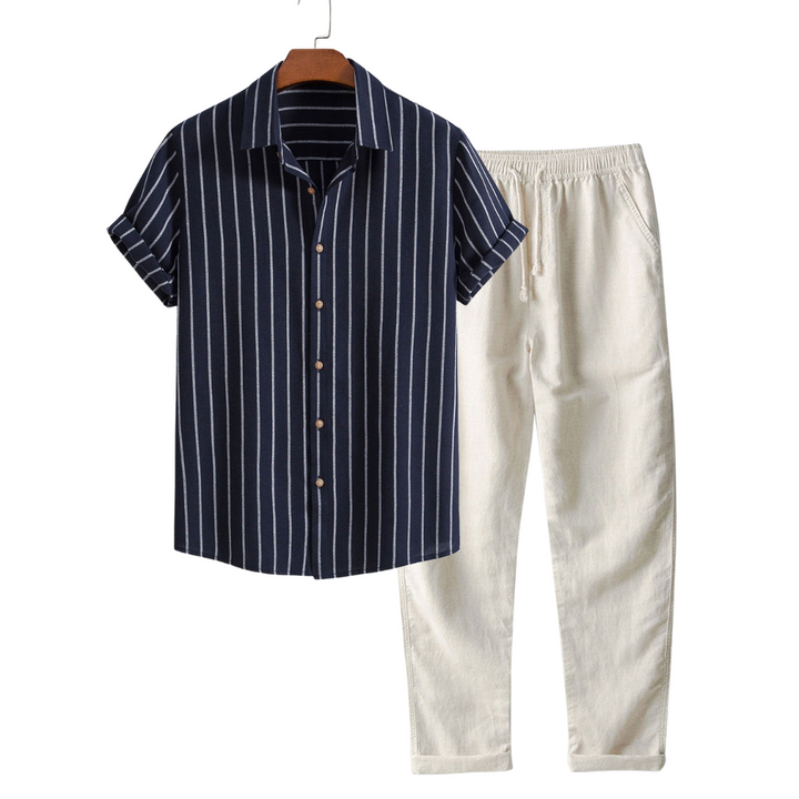 Herren Sommer Leinen-Set: bequemer Zweiteiler mit atmungsaktivem Hemd & Hose für Freizeit.