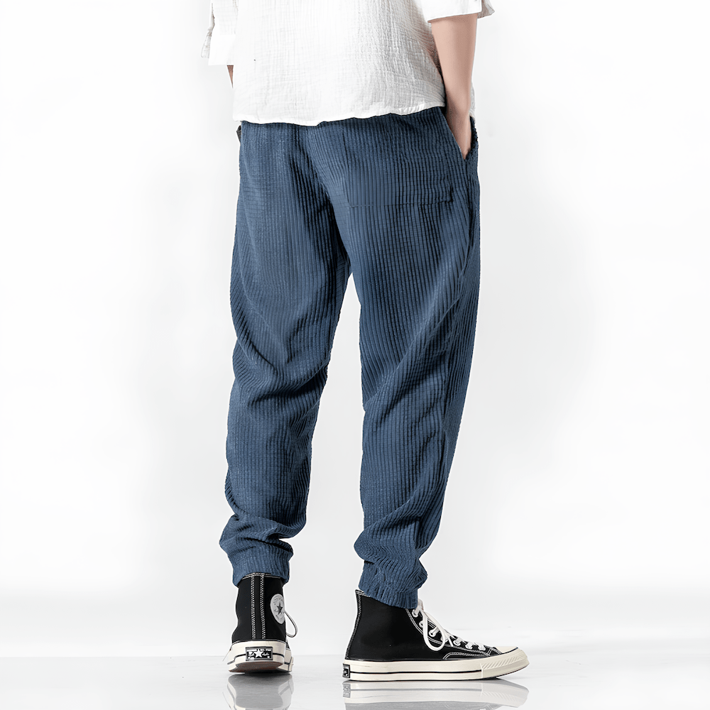 Bequeme Herren Cordhose in Dunkelblau mit normaler Passform. Perfekt als Freizeithose oder für einen smarten Alltags-Look.