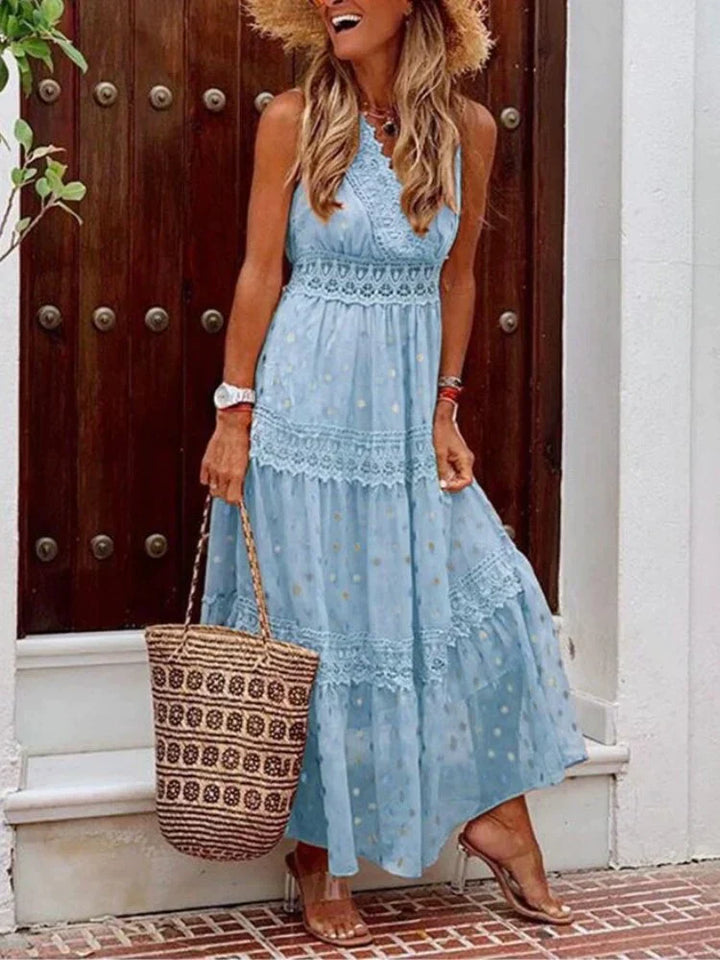Bequemes Freizeit-Maxikleid für Damen, mit Blumenmuster, ideal als Strand- oder Urlaubskleid.