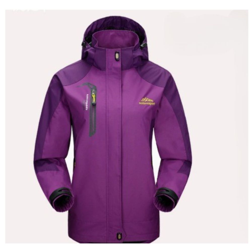 Winddichte Damen Kapuzenjacke im Colorblock-Design. Ideal als Übergangs- oder Sportjacke für aktive Frauen.