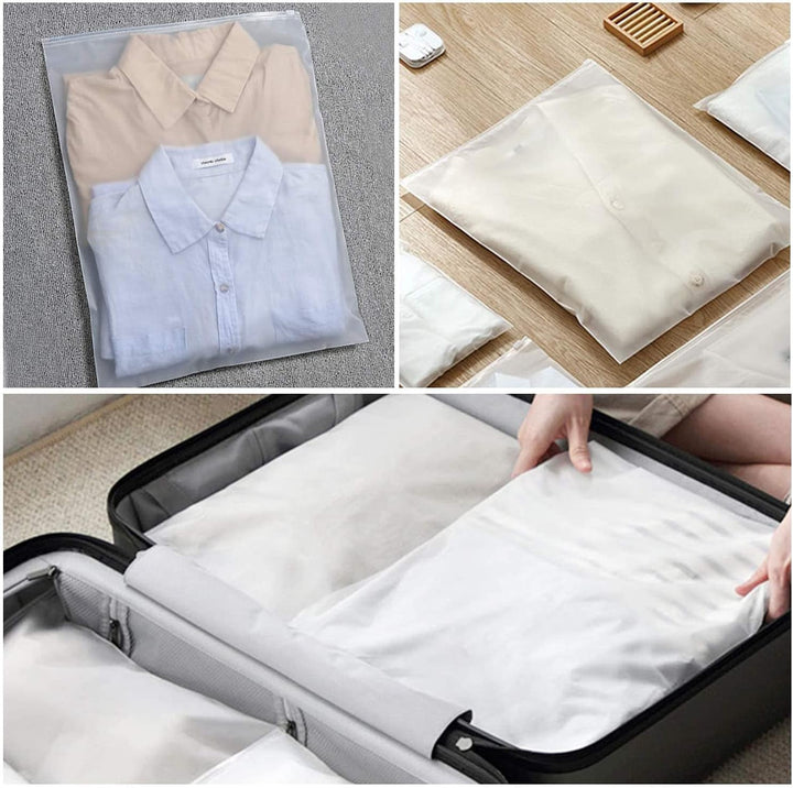 Gefrostete Ordnungshelfer: Zip-Beutel für Bettwäsche, Handtücher oder saisonale Kleidung. 20er-Pack für Zuhause.