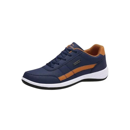 Blauer Herren Komfort Sneaker mit weißer Sohle, orthopädischer Freizeitschuh, atmungsaktiv.