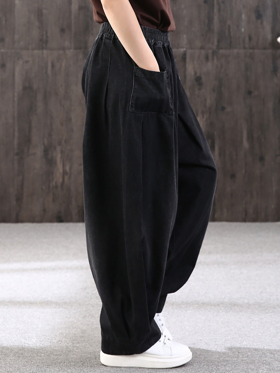 Komfortable, weite blaue Damen Baggy Jeans Hose mit elastischem Bund, die perfekte Freizeithose für Damen.